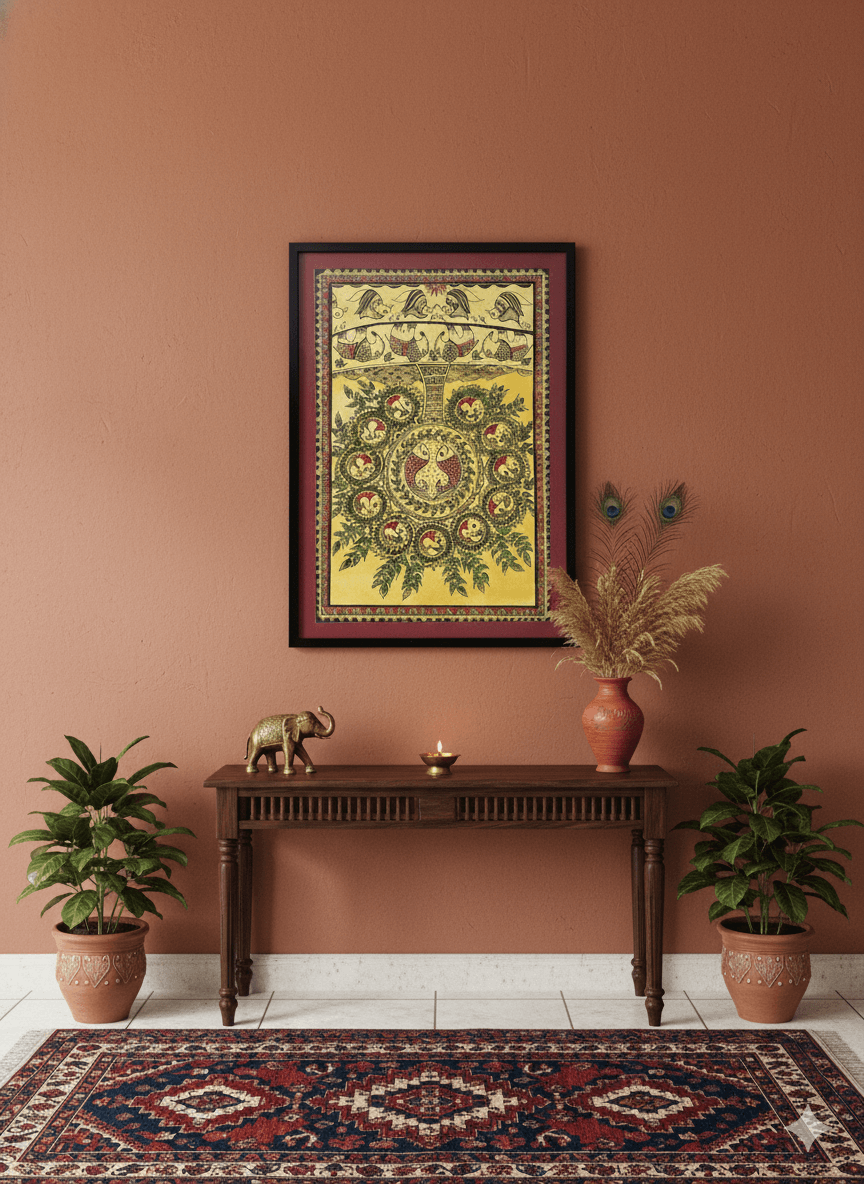 Madhubani Painting Yellow Red